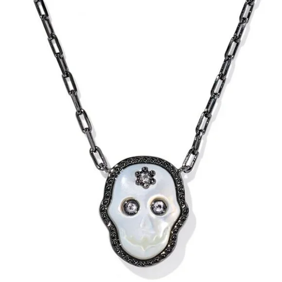 NWT Kendra Scott Skeleton Gunmetal Necklace NEW Halloween Skull Holiday Goth - Picture 1 of 3